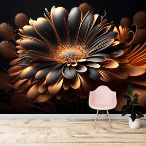 Siyah ve Gold Papatya Modern Çiçek Duvar Kağıtları YF-02012