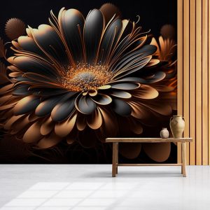 Siyah ve Gold Papatya Modern Çiçek Duvar Kağıtları YF-02012