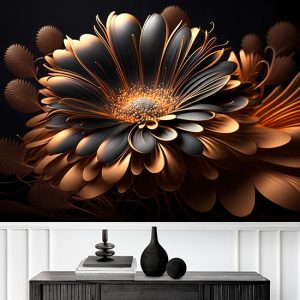 Siyah ve Gold Papatya Modern Çiçek Duvar Kağıtları YF-02012