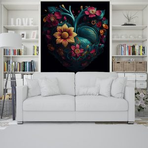 Kalp Şekli İçerisinde 3D Çiçekler Duvar Kağıdı YF-02021