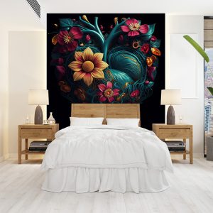 Kalp Şekli İçerisinde 3D Çiçekler Duvar Kağıdı YF-02021