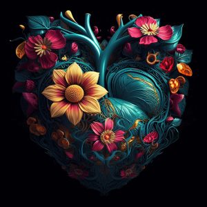 Kalp Şekli İçerisinde 3D Çiçekler Duvar Kağıdı YF-02021