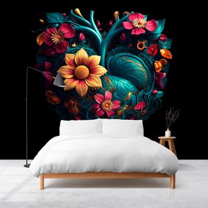 Kalp Şekli İçerisinde 3D Çiçekler Duvar Kağıdı YF-02021