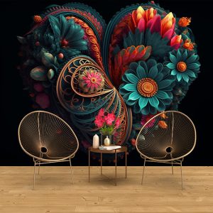 Kalp Şeklinde 3D Bahar Çiçekleri Duvar Kağıdı YF-02022