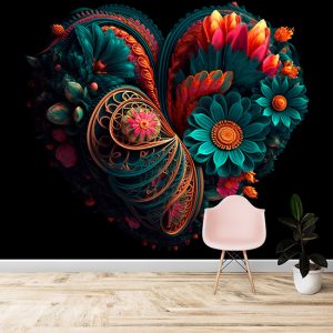 Kalp Şeklinde 3D Bahar Çiçekleri Duvar Kağıdı YF-02022