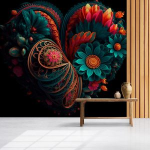 Kalp Şeklinde 3D Bahar Çiçekleri Duvar Kağıdı YF-02022