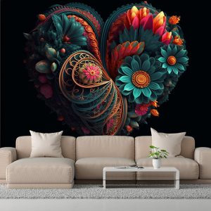 Kalp Şeklinde 3D Bahar Çiçekleri Duvar Kağıdı YF-02022