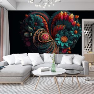 Kalp Şeklinde 3D Bahar Çiçekleri Duvar Kağıdı YF-02022