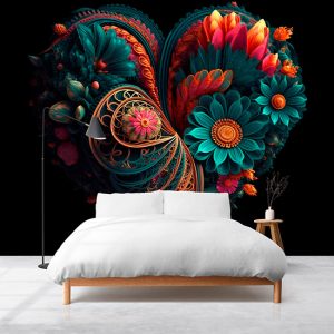 Kalp Şeklinde 3D Bahar Çiçekleri Duvar Kağıdı YF-02022