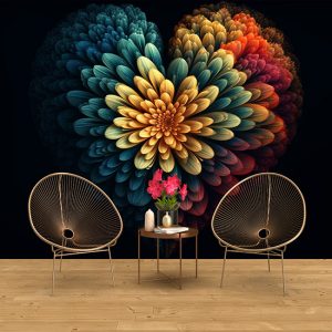 Kalp ve Yapraklar Desenli 3D Canlı Duvar Kağıtları YF-02024