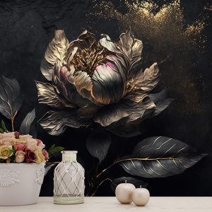 3D Gold Mat Şakayık Çiçeği Modern Duvar Kağıdı YF-02045