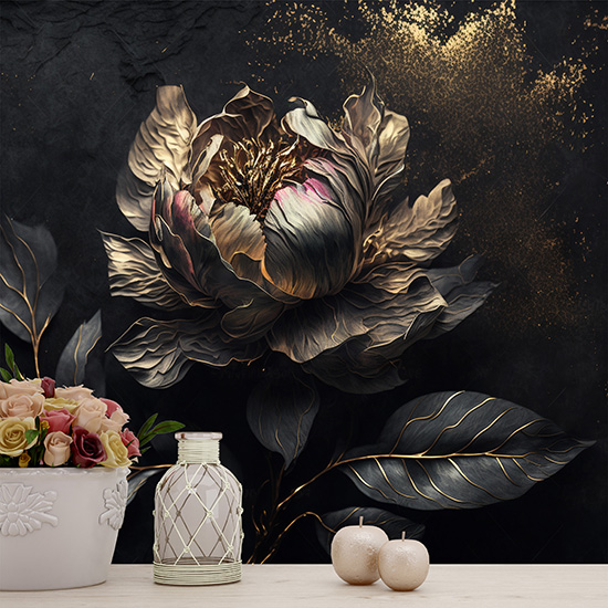 3D Gold Mat Şakayık Çiçeği Modern Duvar Kağıdı YF-02045