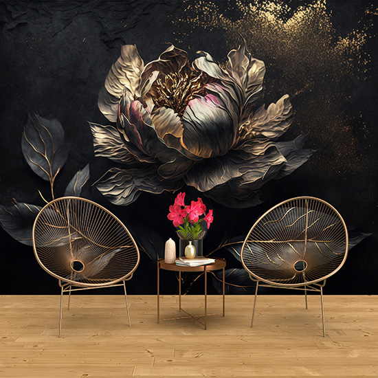 3D Gold Mat Şakayık Çiçeği Modern Duvar Kağıdı YF-02045