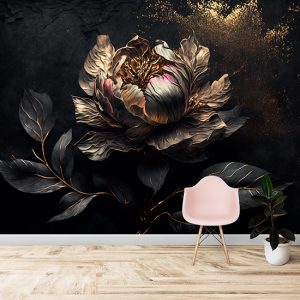 3D Gold Mat Şakayık Çiçeği Modern Duvar Kağıdı YF-02045