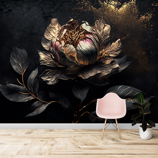3D Gold Mat Şakayık Çiçeği Modern Duvar Kağıdı YF-02045