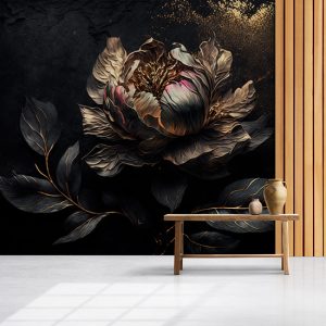 3D Gold Mat Şakayık Çiçeği Modern Duvar Kağıdı YF-02045