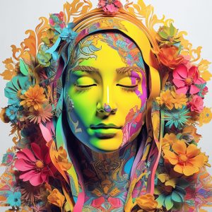 3D Rengarenk Çiçekler ve Kadın Modern Duvar Kağıdı YF-02028
