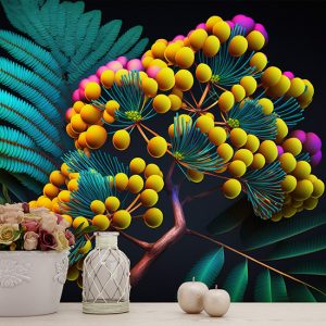 3D Sarı Mimoza Çiçekler İllüstrasyon Duvar Kağıdı YF-02031
