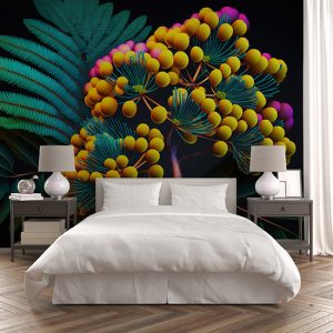 3D Sarı Mimoza Çiçekler İllüstrasyon Duvar Kağıdı YF-02031