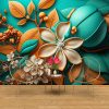 3D Turuncu Bahar Çiçekleri Modern Duvar Kağıtları YF-02035