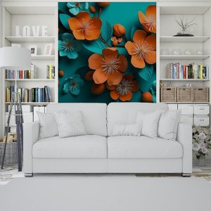 3D Turuncu Hibiskus Çiçekleri Modern Duvar Kağıdı YF-02036