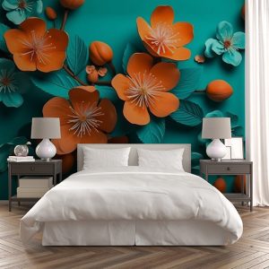 3D Turuncu Hibiskus Çiçekleri Modern Duvar Kağıdı YF-02036