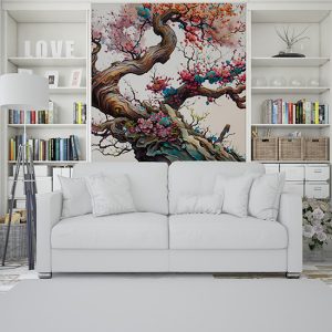 Rengarenk Sakura Çiçekleri Suluboya Duvar Kağıdı YF-02052
