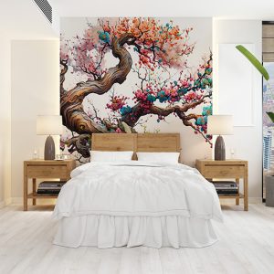 Rengarenk Sakura Çiçekleri Suluboya Duvar Kağıdı YF-02052