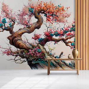 Rengarenk Sakura Çiçekleri Suluboya Duvar Kağıdı YF-02052