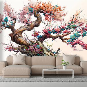 Rengarenk Sakura Çiçekleri Suluboya Duvar Kağıdı YF-02052