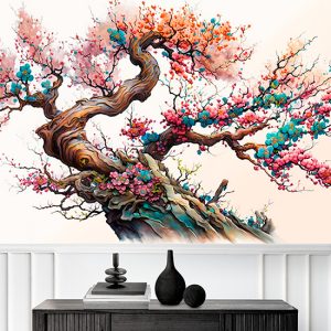 Rengarenk Sakura Çiçekleri Suluboya Duvar Kağıdı YF-02052