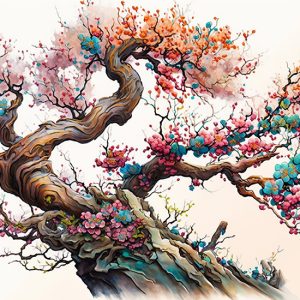 Rengarenk Sakura Çiçekleri Suluboya Duvar Kağıdı YF-02052