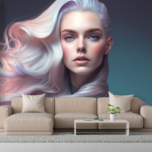 3D Beyaz Saçlı Kadın Güzellik Merkezi Duvar Kağıdı YK-00570