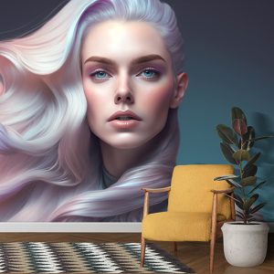 3D Beyaz Saçlı Kadın Güzellik Merkezi Duvar Kağıdı YK-00570