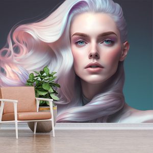 3D Beyaz Saçlı Kadın Güzellik Merkezi Duvar Kağıdı YK-00570