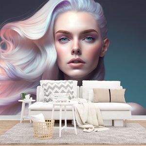 3D Beyaz Saçlı Kadın Güzellik Merkezi Duvar Kağıdı YK-00570