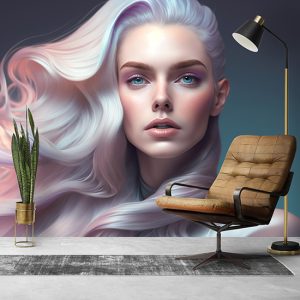 3D Beyaz Saçlı Kadın Güzellik Merkezi Duvar Kağıdı YK-00570