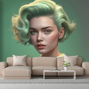 Yeşil Saçlı Kadın Güzellik Merkezi Duvar Kağıdı YK-00571