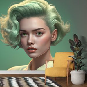 Yeşil Saçlı Kadın Güzellik Merkezi Duvar Kağıdı YK-00571