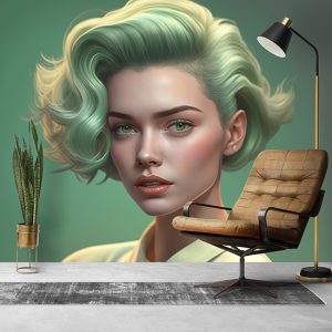 Yeşil Saçlı Kadın Güzellik Merkezi Duvar Kağıdı YK-00571