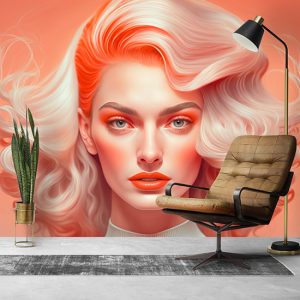 Fashion Pembe Saçlı Kadın Güzellik Merkezi Duvar Kağıdı YK-00575