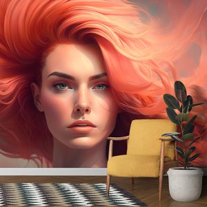 3D Turuncu Saçlı Kadın Güzellik Merkezi Duvar Kağıtları YK-00577