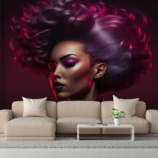Kızıl Kadın Modern 3D Kuaför Duvar Kağıtları YK-00581