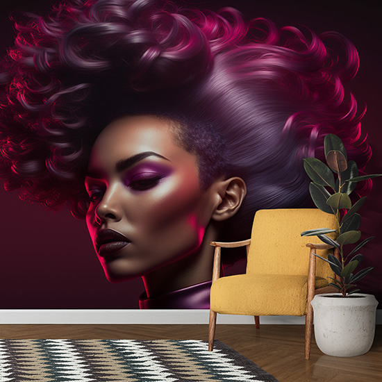 Kızıl Kadın Modern 3D Kuaför Duvar Kağıtları YK-00581