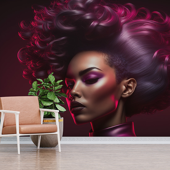 Kızıl Kadın Modern 3D Kuaför Duvar Kağıtları YK-00581