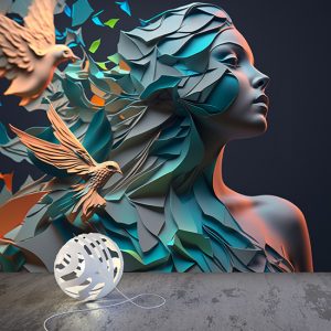 Kuş ve Kadın İllüstrasyonu Kuaför Duvar Kağıtları YK-00586