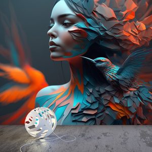 3D Kadın ve Kuş Sanatsal Duvar Kağıtları YK-00589