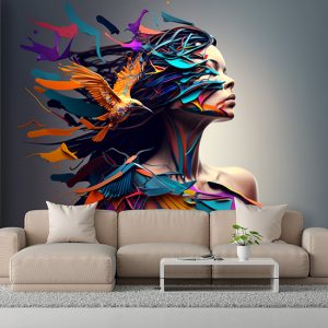 Kuş ve Kadın İllüstrasyonu Estetik Duvar Kağıtları YK-00590