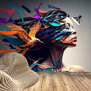 Kuş ve Kadın İllüstrasyonu Estetik Duvar Kağıtları YK-00590