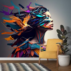 Kuş ve Kadın İllüstrasyonu Estetik Duvar Kağıtları YK-00590